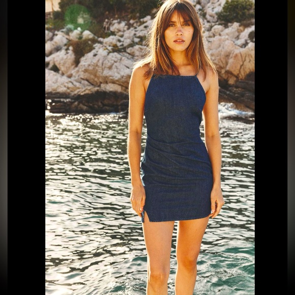 DRAPED TRE DENIM DRESS - Picture 1 of 9